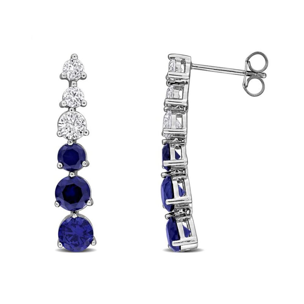 4.16 Carat (ctw) Lab-Created Blue and White Sapphire Dangle Earrings Silver